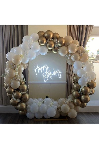 eğlencemarketi Chrome Gold Milk Coffee and White Balloon Chain 100 Pieces
