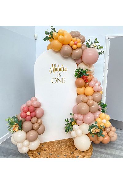 eğlencemarketi Retro Pink Blush Hazelnut White and Peach Balloon Chain 100 Pieces