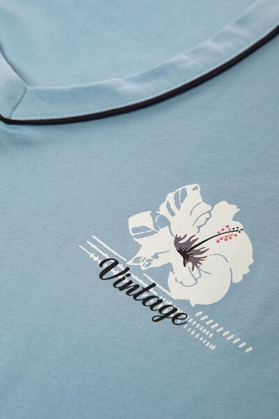 koza iç giyim Kadın V Yaka Çiçek Desenli Ara Biyeli Uzun Kollu Pamuklu Pijama Takımı