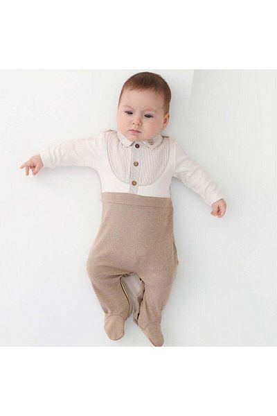 Mymio Baby Boy Jumpsuit with Teddy Bear and Striped Booties