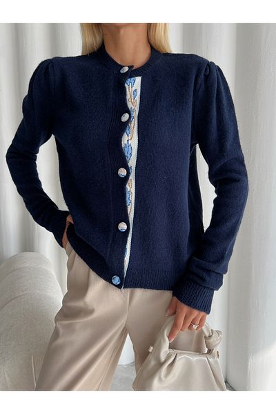 Laluvia Marineblaue Strickjacke mit Knopfleiste 231013