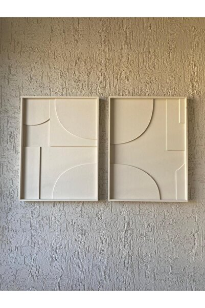 HOMEDECOART Dokulu Soyut Tablo, 2'li Set (HAND MADE) -bej