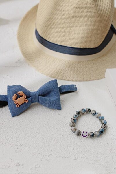 Lokum Kids ربطة عنق للأطفال من قماش الدنيم مع دبوس سرطان البحر