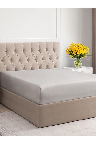 turkanlarhome Gray Colored 100% Cotton Combed Fabric Fitted Elastic Sheet Single-Double