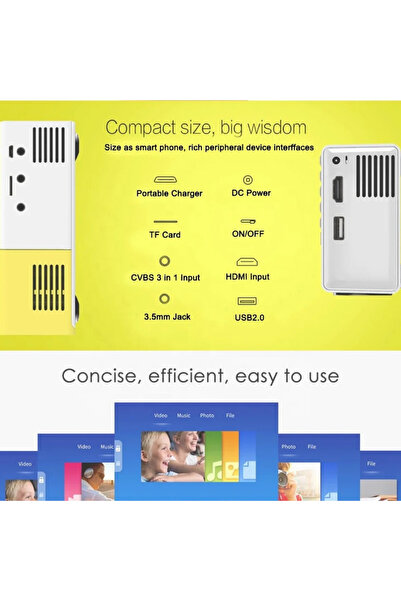 LEERFEI Projeksiyon Cihazı 1080p Destekli Wifi Projeksiyon Cihazı 140 Inç Yansıtma Dahili Hoparlör