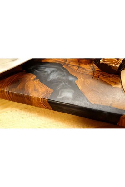F&S WoodArt Olive Tree 37 cm Black Epoxy Coffee - Cheese Presentation Tray - 1 Piece