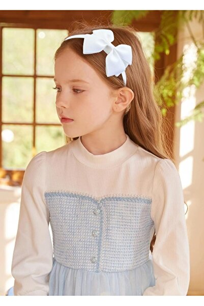 Atılgan Grp Accesoriu pentru păr cu fundă albă din satin elastic - elegant și confortabil