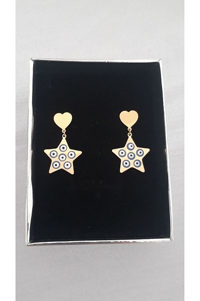 Aksesuar Heart Dangle Evil Eye Beaded Starry Stainless Steel Valentines Day Gift Earrings