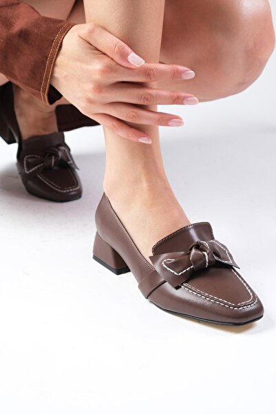 Mio Gusto Women's Low Heel Shoes - Viola Brown, Blunt Toe