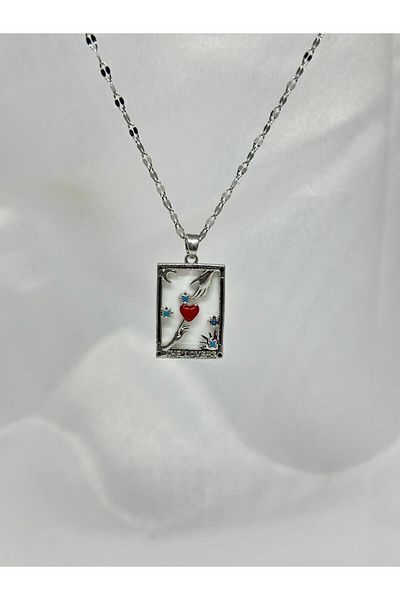 Acousticworld Stainless Silver and Steel Love Card Tarot Necklace - Stylish and Gift Accessory