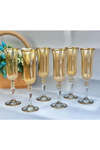 Paşabahçe Hand Decorated 6 Pieces Coffee Glass Water Glass Set for 6 Persons, Dowry Set, Gift Set