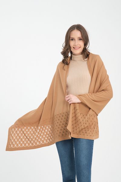 VEGA MODA Openwork Patterned Single Color Shoulder Shawl - Comfortable Edge, Knitwear Women's Shawl
