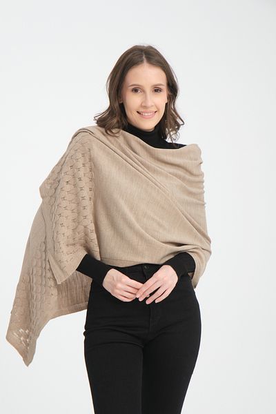 VEGA MODA Openwork Patterned Single Color Shoulder Shawl - Comfortable Edge, Knitwear Women's Shawl