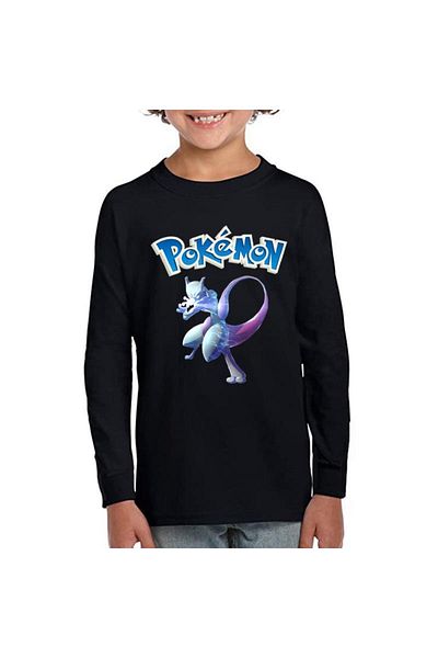 TakeTshirt Pokemon Mew Too - Детска тениска с дълъг ръкав, черна