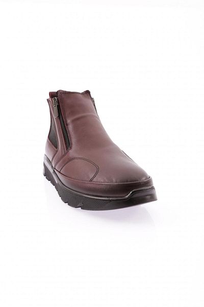DGN Women's Zipper Detailed Boots Burgundy Genuine Leather 31147103
