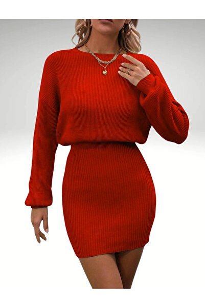 Bracha Άνετο μίνι πλεκτό φόρεμα - μακρυμάνικο, λαιμόκοψη, ελαστική μέση