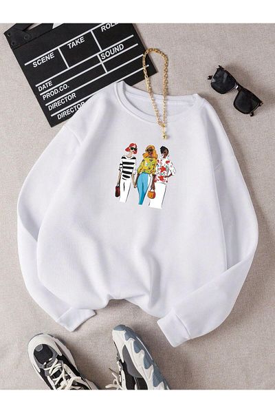 BENROMA Hanorac pentru copii unisex cu imprimeu Three Girls - Decolteu