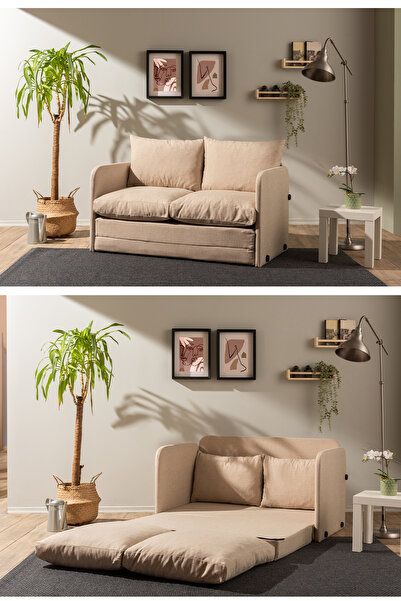 Pafu Saga İkili Katlanır Yataklı Koltuk Keten Krem