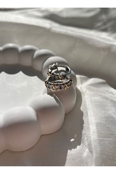 DNZ AKSESUAR Xoxo Model Zircon Jewelled VIP Hoop Earrings