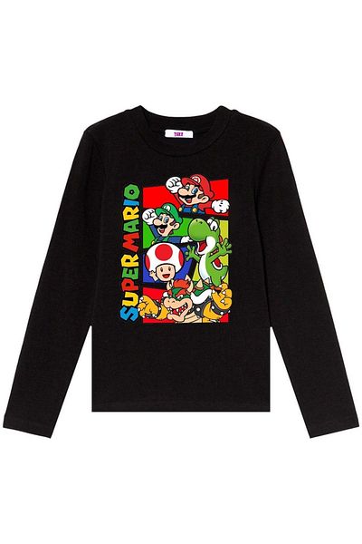 TakeTshirt Черна детска тениска с дълъг ръкав Super Mario - унисекс кройка