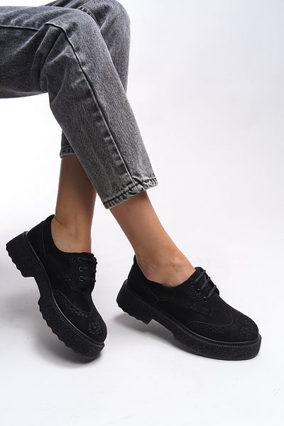 Riccon Oknyrth Damen-Loafer aus schwarzem Wildleder – Schnürung 00121990