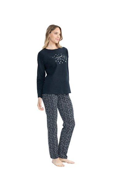 U.S. Polo Assn. Orijinal Lisanslı Kadın Lacivert Yuvarlak Yaka Pijama Takımı  17116