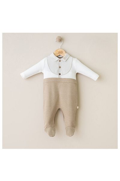 Mymio Baby Boy Jumpsuit with Teddy Bear and Striped Booties