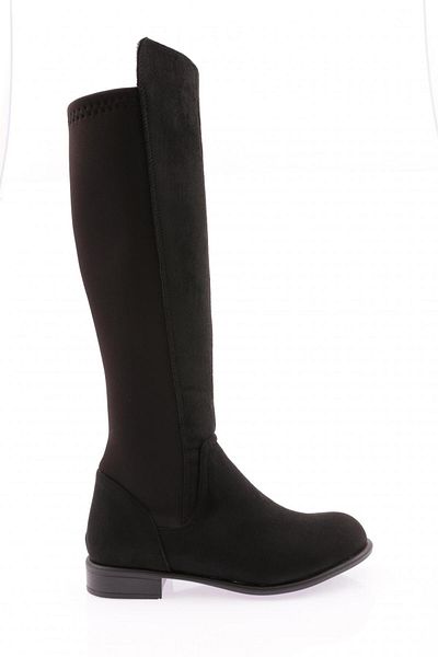 DGN Kniehohe flache Stiefel aus schwarzem Wildleder – seitlicher Reißverschluss 6122668