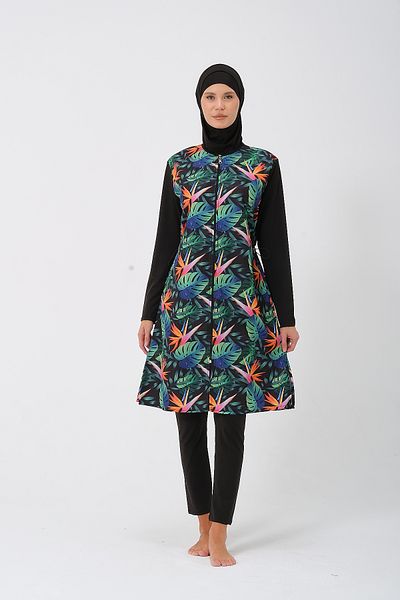 vawensea Women's Sleeves and Tights Lycra and Body Parachute Hijab Swimsuit Tropical