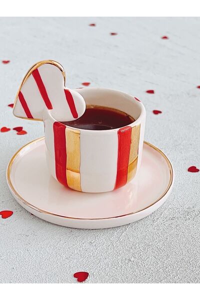 SİNEM YAMAN HOME Çizgi Kalp Seramik Fincan