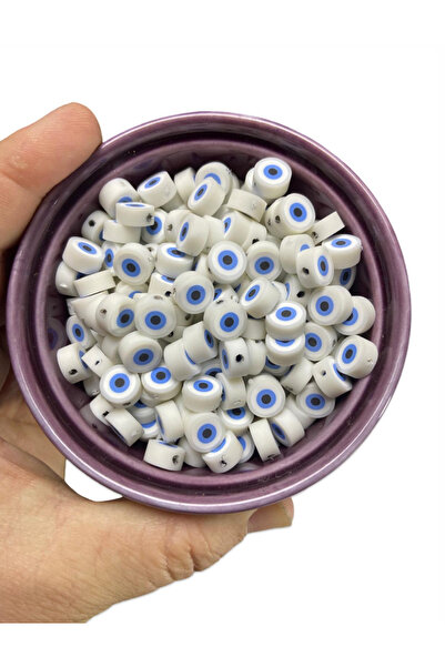 Flea Market 20 قطعة من خرز فيمو عين الشر الأبيض - خرز العجين، خرز المجوهرات