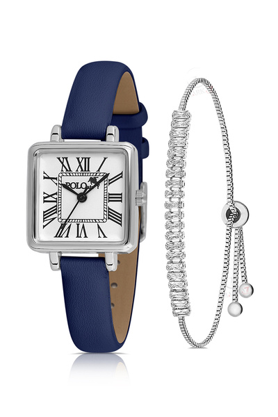 Polo Air Kare Kasa Deri Kordon Kadın Kol Saati Zirkon Taşlı Baget Bileklik La...