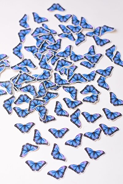 sticker Butterflies 100'lü Mini Sticker / Yapışkanlı Mavi Kelebek / Hediyelik...