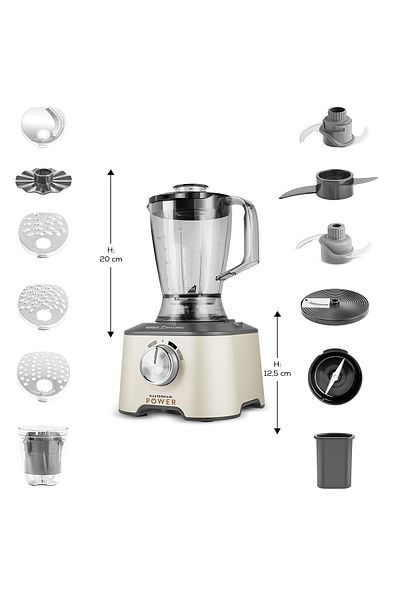 Karaca Refika Birgül Mastermaid Power 10 - 1 in 1 Food Processor, Swiss Cream 2000W