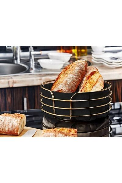 MasterHome Luxury Gold Stainless Black Bread Basket - Multi-Purpose Round