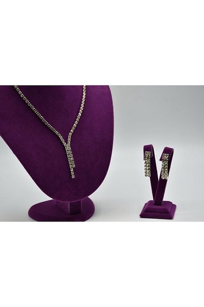 VENTUS ACCESSORIES Crystal White Jewelled Bridal Henna Evening Dress Waterway Set (Necklace-Earrings)
