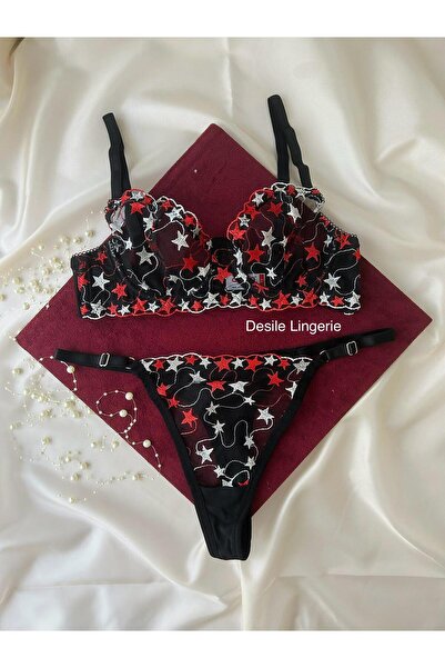 ARONA Red-White Star Balened Bra Set