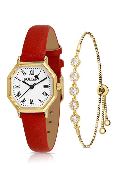 Polo Air Geometrik Kasa Deri Kordon Kadın Kol Saati Zirkon Taşlı 5 Taş Bilekl...