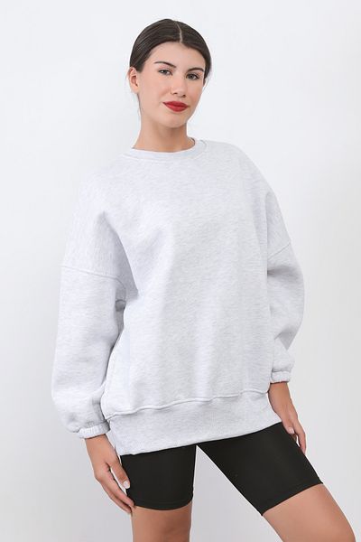 GİYSA Дамски суитшърт Oversize - Меланж, Обло деколте, Оребрен и еластичен ръкав, Памучна смес - 2573