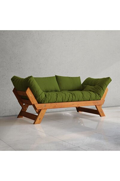 Woodesk Adalar Modern Masif Ahşap Tik-yeşil Renk Kanepe