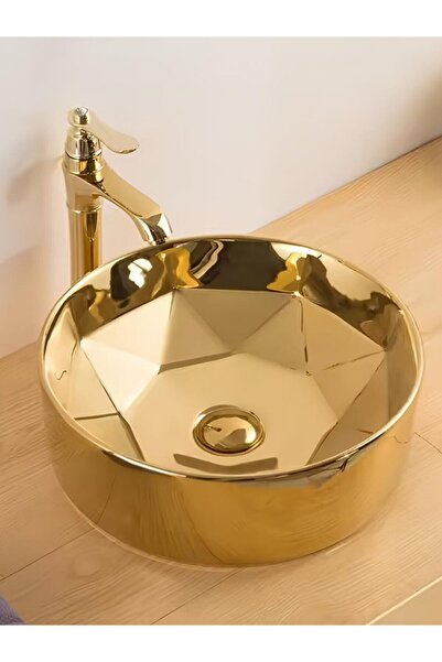 YUEN Banyo Lavabosu Tezgah Üstü Çanak Banyo Lavabosu Doğal Taş - Altın- Gold ...