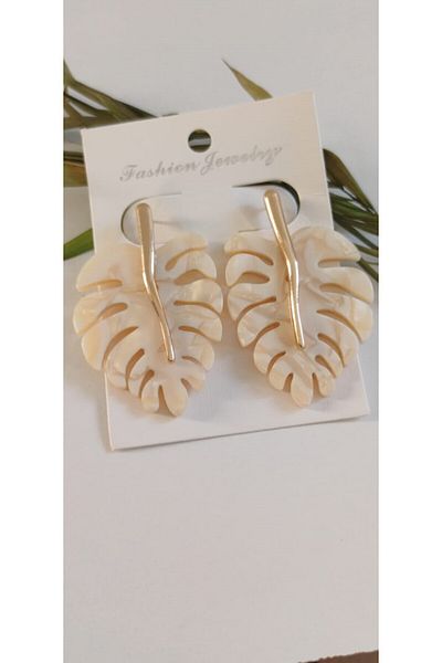 Feride Vintage Steel Earrings - Porcelain Leaf Detail, Vip Series, Antiallergic Tarnish Color Earrings