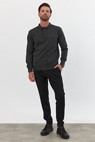 Livio Ferri Men's Polo Collar Pocket Knitwear Sweater - Standard Fit Shirt