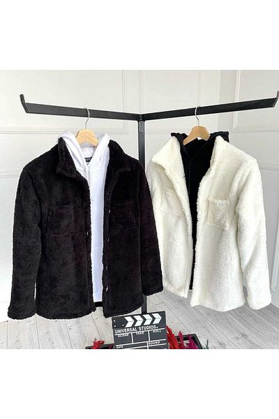 Fifty Color Συσκευασία με 2 Unisex Λευκά και Μαύρα βελούδινα πουκάμισα Fleece Cardigan