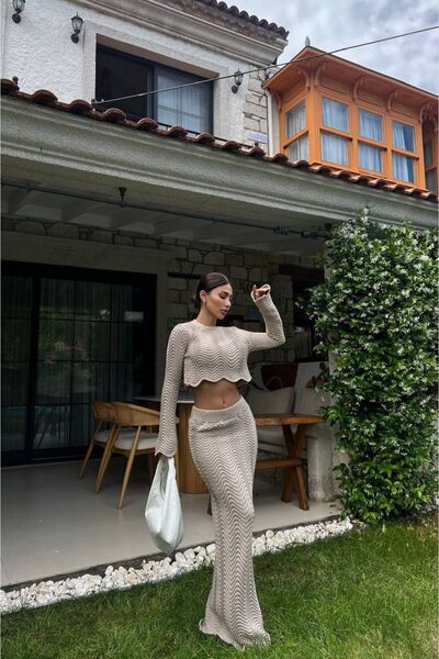 LB Laluna Butik Glitter Knitwear Women's Set - Crop Sweater and Long Skirt