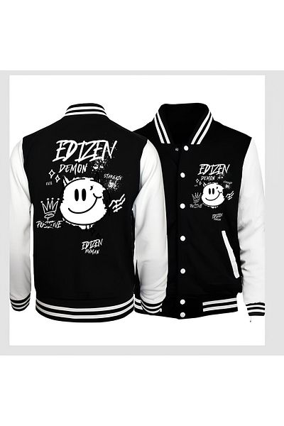 Edizen Διπλής όψης εμπριμέ Demon 2024 Oversize Premium College Jacket 100% βαμβάκι