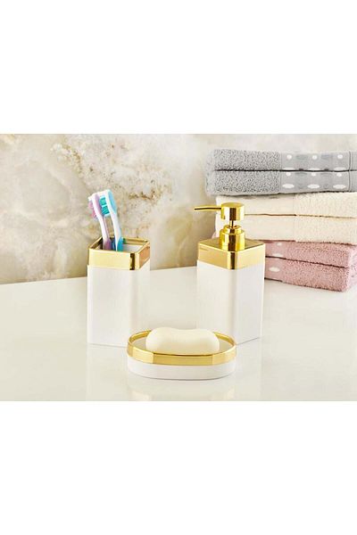 İmera Acrylic 3 Piece Bathroom Set/ Liquid Soap Dispenser, Solid Soap Dispenser - Toothbrush Holder Box