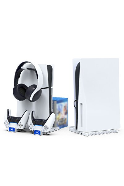 HavuzElektronik PS5 Slim Dijital/PS5 Uyumlu Multifonksiyonel CD Raflı Şarj Istasyonlu Fanlı Soğutucu Stand