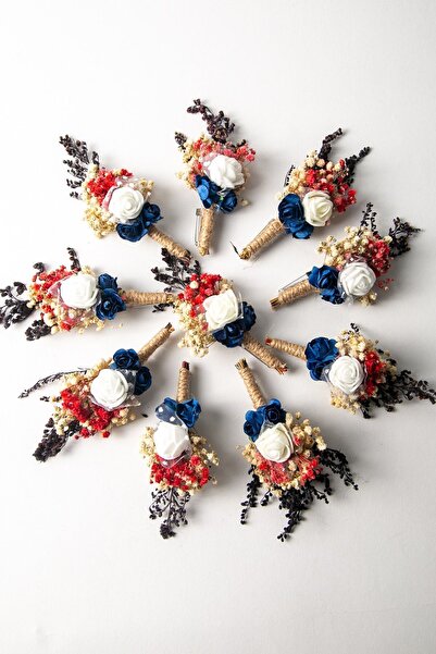 BAYEFENDİ 10 Adet Mavi-beyaz Renk Kuru Çiçek Damat Sağdıç Yaka Çiçeği