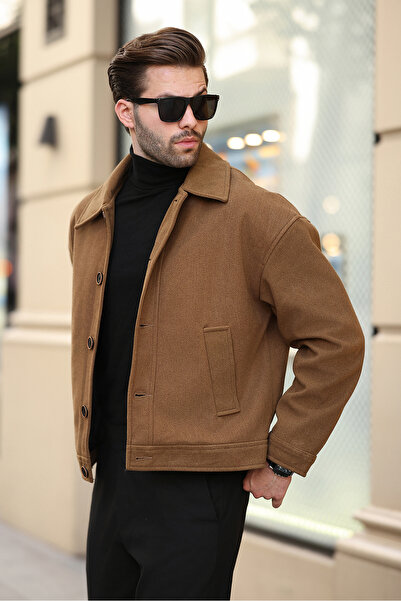 Moderk Erkek Oversize Kısa Kaşe Kaban Ceket - Düğmeli, Şık ve Sıcak Tasarım